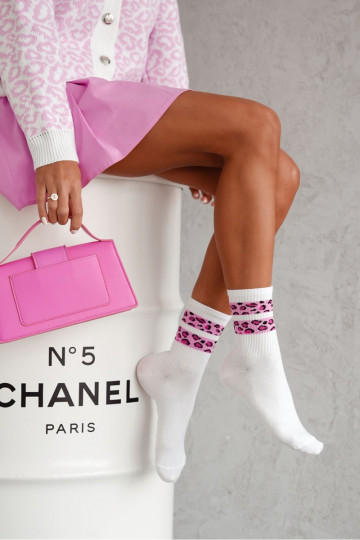 Calze da donna "DĮa Punteggiato Strisce" color bianco-rosa