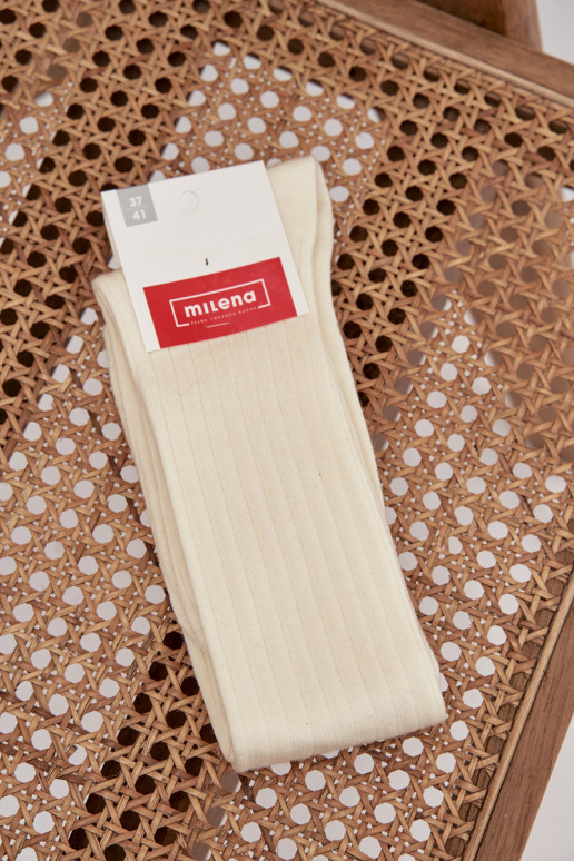 Calze lunghe in lana merino color avorio