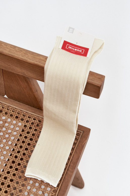 Calze lunghe in lana merino color avorio