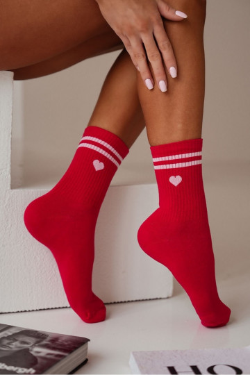 Calze da donna in lino con cuori e strisce color rosso