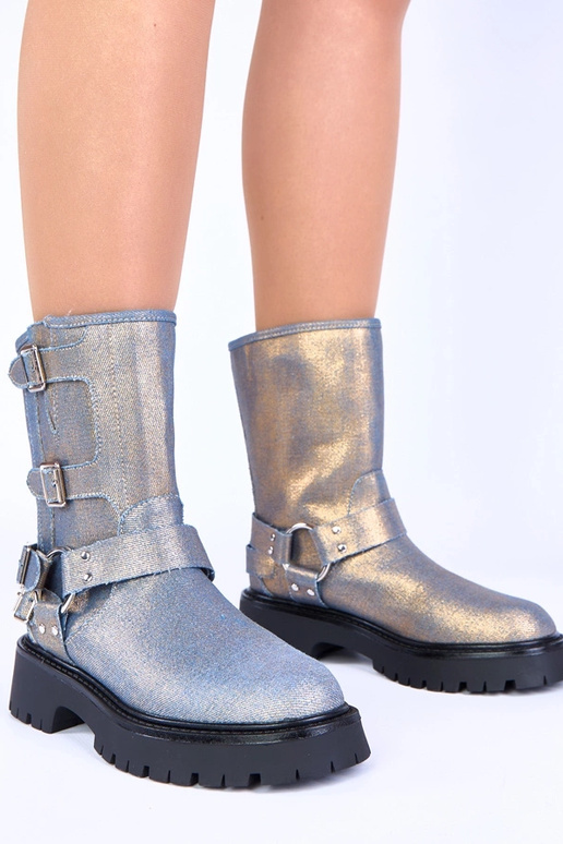 Stivaletti blu con fibbie dorate Cara