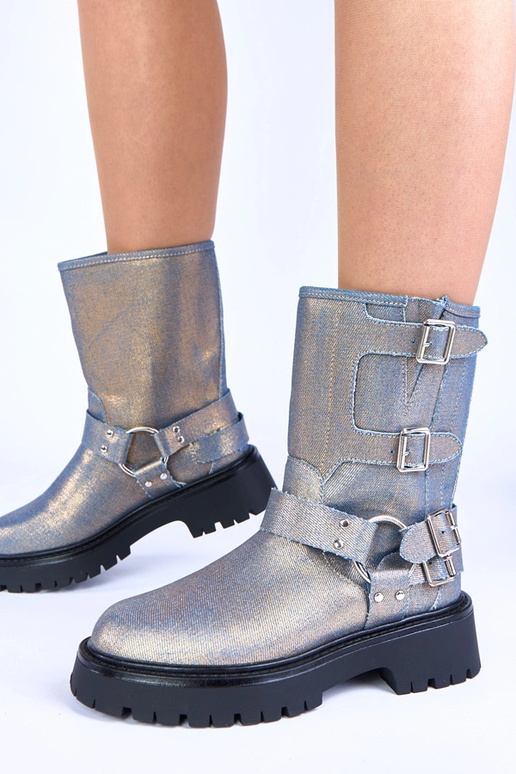 Stivaletti blu con fibbie dorate Cara