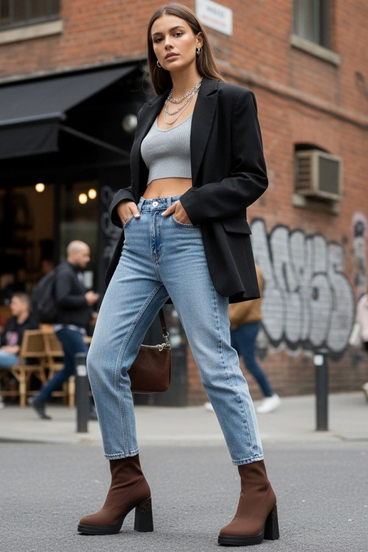 Stivaletti marroni con tacco e stampa...