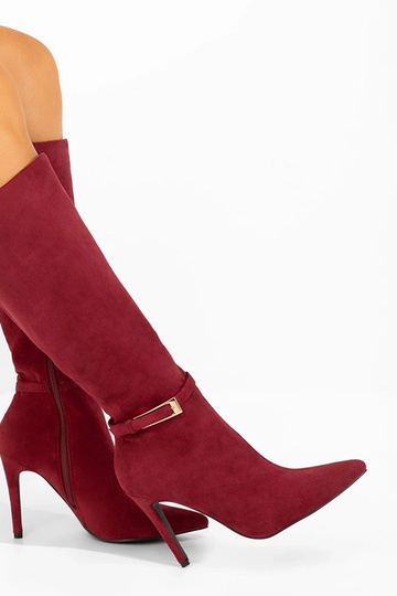 Stivali lunghi color bordeaux con fibbia decorativa Arielle