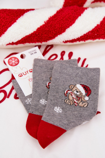 Calzini Femminile Abilitatotale Fiocchi di neve Orsi di peluche Nella copertina Babbo Abilitatotalea colore grigio 2