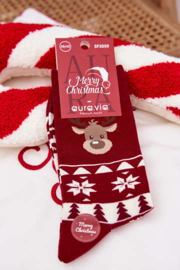 Skarpety Deveschio Abilitatotale Elegantellato con cervi Borgogna