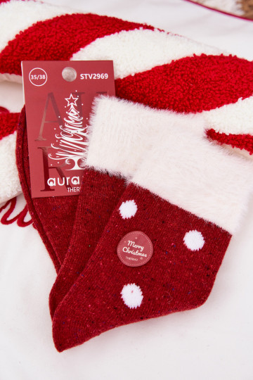 Calzini Femminile Abilitatotale con una pelliccia I Kropkami INełna Alpaca colore rosso 2