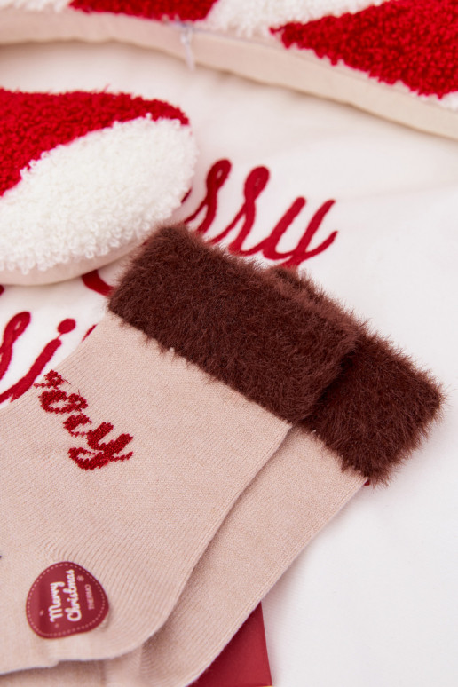 Calzini natalizi Infantile con una pelliccia E renne INełna Alpaca beige