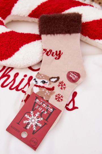Calzini natalizi Infantile con una pelliccia E renne INełna Alpaca beige 2