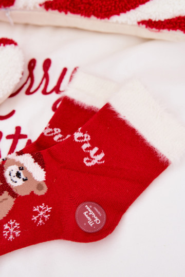 Calzini natalizi Infantile con una pelliccia I Orsi di peluchem I INełna Alpaca colore rosso