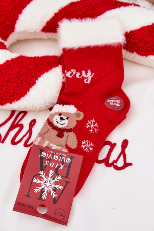 Calzini natalizi Infantile con una pelliccia I Orsi di peluchem I INełna Alpaca colore rosso