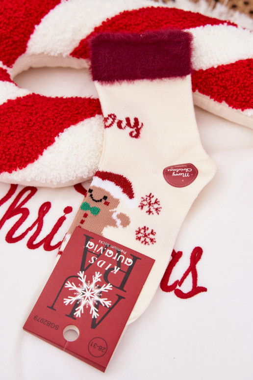 Calzini natalizi Infantile Piernik I con una pelliccia INełna Alpaca colore avorio