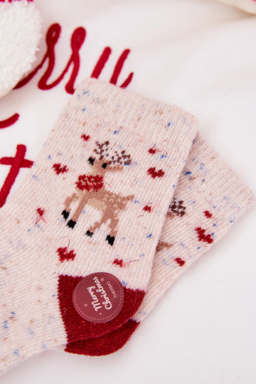 Calze natalizie per bambini con renne, in lana di alpaca, color sabbia