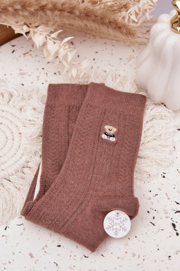 Calze in lana calde da donna con orsetti, color marrone