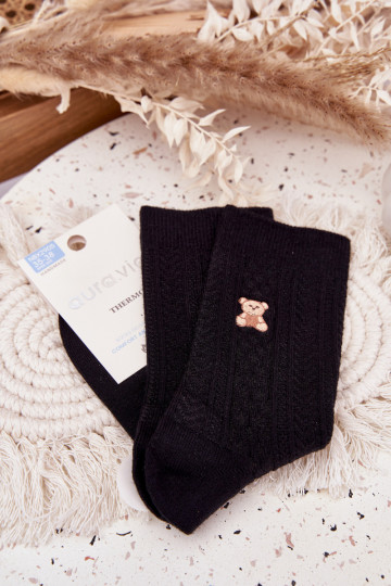 Caldo Calzini Femminile Con Vilnius Orsi di peluche colore nero 2