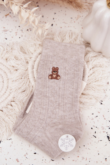 Calze in lana calde da donna con orsetti, color grigio