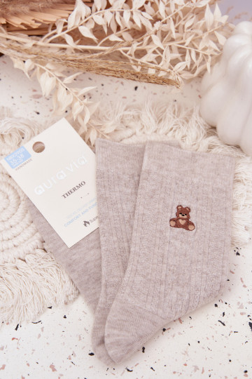 Calze in lana calde da donna con orsetti, color grigio 2