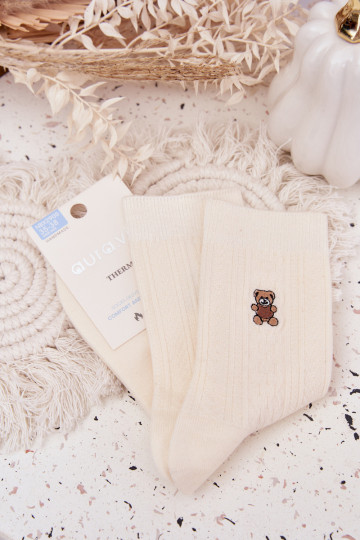 Caldo Calzini Femminile Con Vilnius Orsi di peluche colore avorio 2
