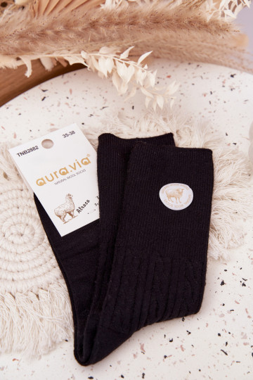 Calze lunghe in lana da donna, color nero 2