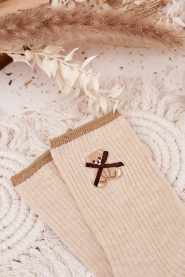 Calzini di cotone con strisce Con Orso beige