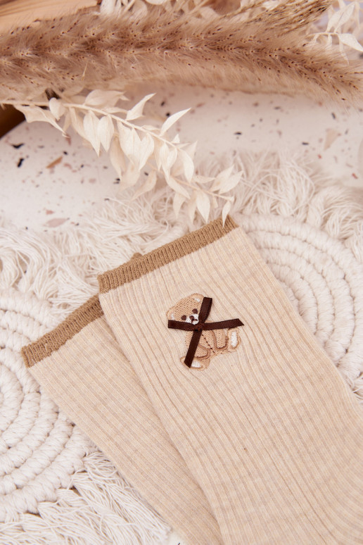 Calzini di cotone con strisce Con Orso beige