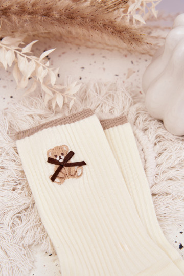 Calzini di cotone con strisce Con Orso colore avorio