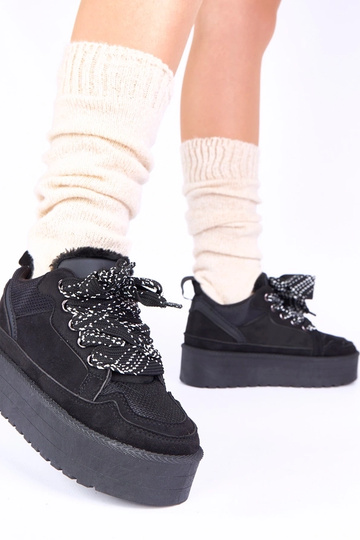 Scarpe casual nere con zeppa e lacci decorativi Sesuna 2