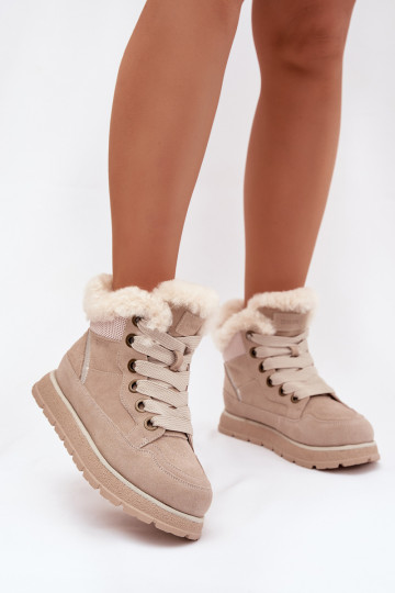 Stivali da neve in camoscio beige con platforma e pelliccia Big Star SS274371 2
