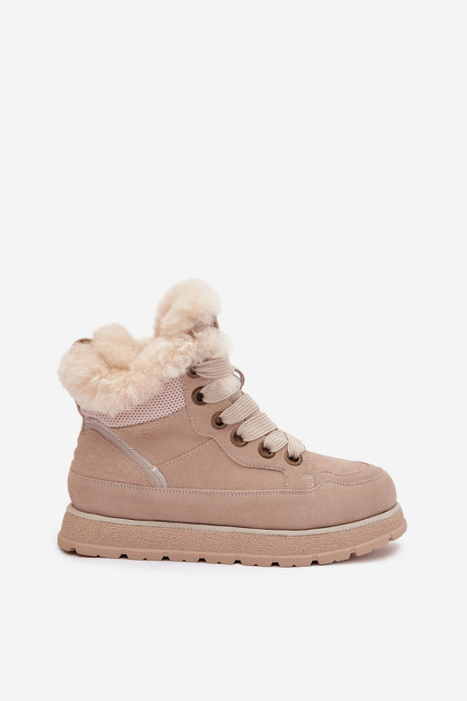 dalla pelle scamosciata Stivali da neve scarpe Femminile con una piattaforma con una pelliccia Big Star SS274371 beige