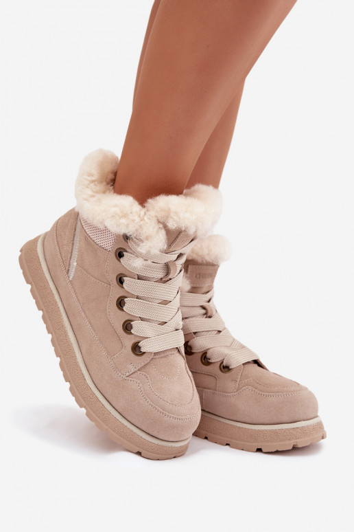 dalla pelle scamosciata Stivali da neve scarpe Femminile con una piattaforma con una pelliccia Big Star SS274371 beige