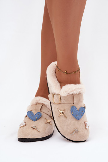 Pantofole da donna beige con dettagli eleganti e fibbie, foderate in pelliccia Thalora 2