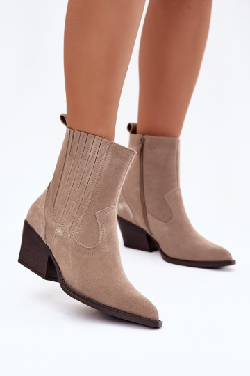 Stivali da cowboy in camoscio beige con tacco, foderati Dylira 2