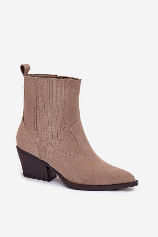 Scarpe scamosciate stile coAboy Femminile con i tacchi riscaldamento beige Dylira