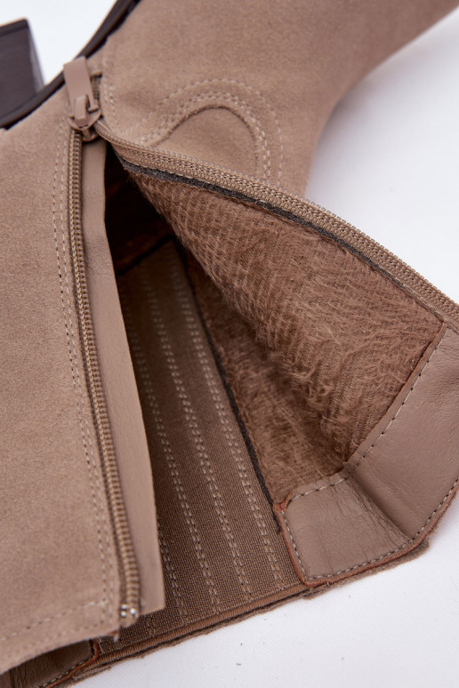 Scarpe scamosciate stile coAboy Femminile con i tacchi riscaldamento beige Dylira