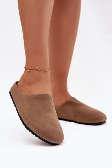 Pantofole Femminilein ecopelle scamosciatau colore kaki Kalvess 2