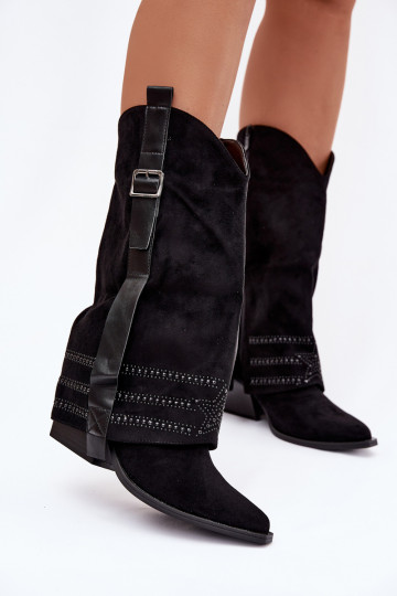 Stivali alti neri da donna in stile cowboy con decorazioni e fibbie Camilora 2