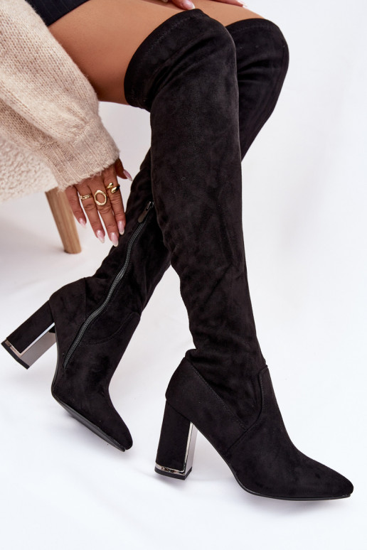 stivali da donna in ecopelle scamosciataoAe sopra il ginocchio con i tacchi colore nero Thamine