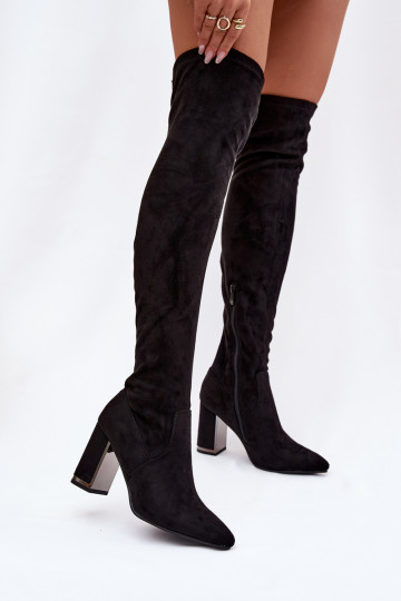 Stivali alti neri da donna sopra il ginocchio con tacchi in suede sintetico Thamine 2