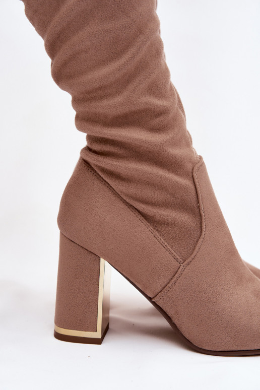 stivali da donna in ecopelle scamosciataoAe sopra il ginocchio con i tacchi beige Thamine