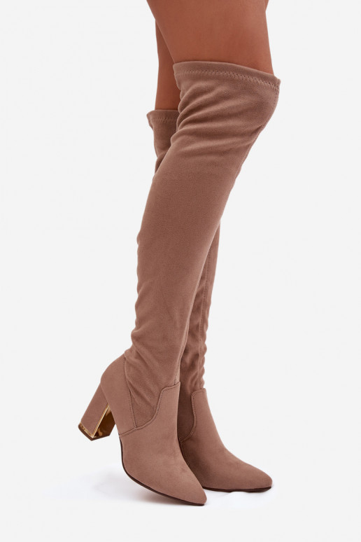 stivali da donna in ecopelle scamosciataoAe sopra il ginocchio con i tacchi beige Thamine