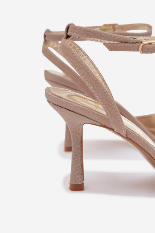 Sandali da donna con tacchi sottili con lucentezza colore dorato Brisora