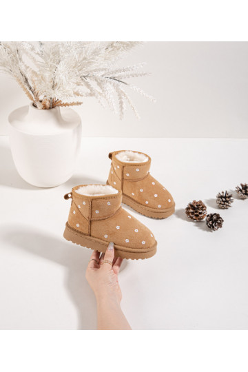 Stivali da neve per bambini con motivi floreali, color marrone, Gracina