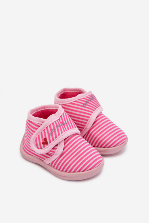 Pantofole Infantile con chiusure adesive con strisce colore rosa Lavelle
