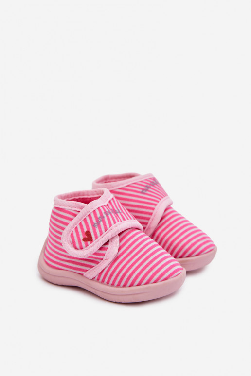 Pantofole Infantile con chiusure adesive con strisce colore rosa Lavelle