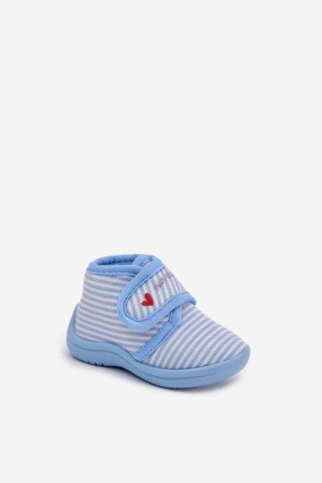 Pantofole blu per bambino con chiusura adesiva e strisce Lavelle