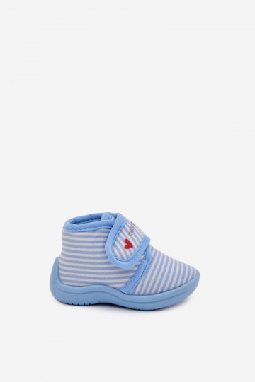 Pantofole blu per bambino con chiusura adesiva e strisce Lavelle 2