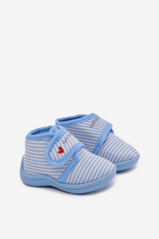 Pantofole Infantile con chiusure adesive con strisce colore blu Lavelle