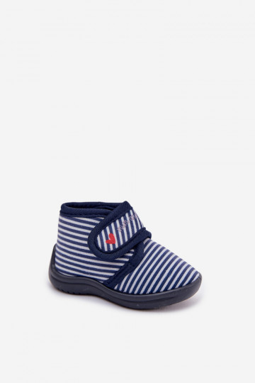 Pantofole blu scuro per bambino con chiusura adesiva e strisce Lavelle