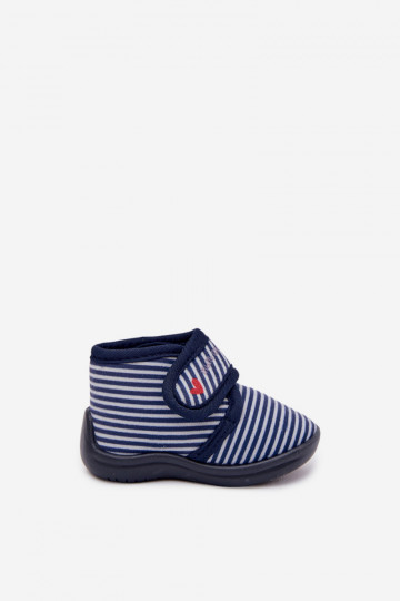 Pantofole Infantile con chiusure adesive con strisce blu scuro Lavelle 2
