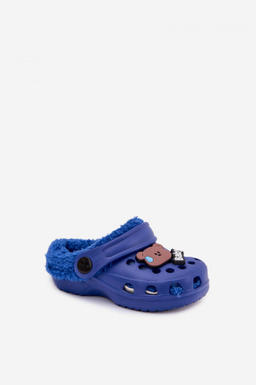 Pantofole per bambini calde con pelliccia interna, color blu scuro "Cerelle"